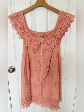 Pre-owned Sea NY Coral Eyelet Button-Front Women’s Mini Dress - size S